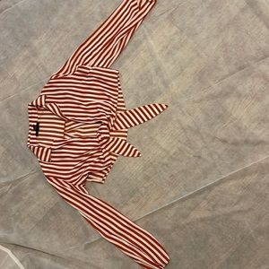 Orange-Red, crop long sleeve, tie in the middle, striped top, never worn